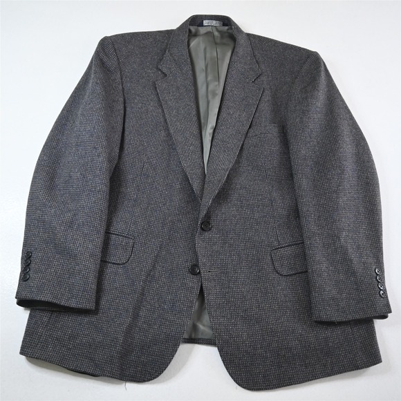 Vtg USA Lands End 46R Gray Nailshead Tweed Wool Mens Blazer Jacket Sport Coat